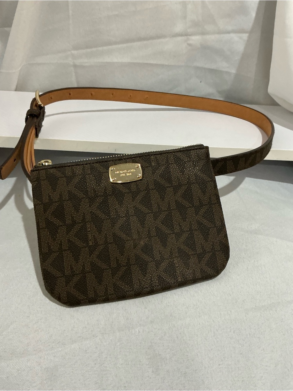 Michael Kors Brown Logo Crossbody Belt Bag with Gold Hardware